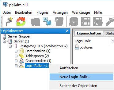 Screenshot Konfiguration pgAdmin III neuer Benutzer