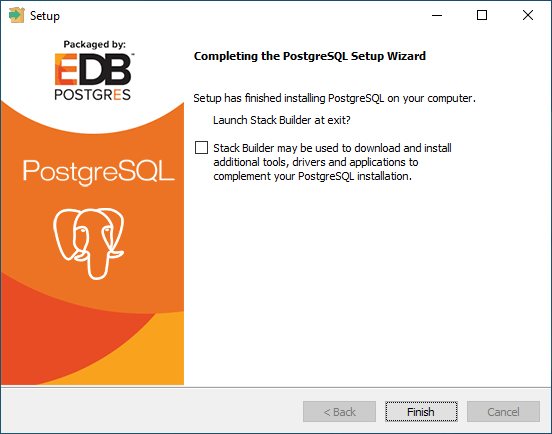 Screenshot Installation Abschluss PostgreSQL