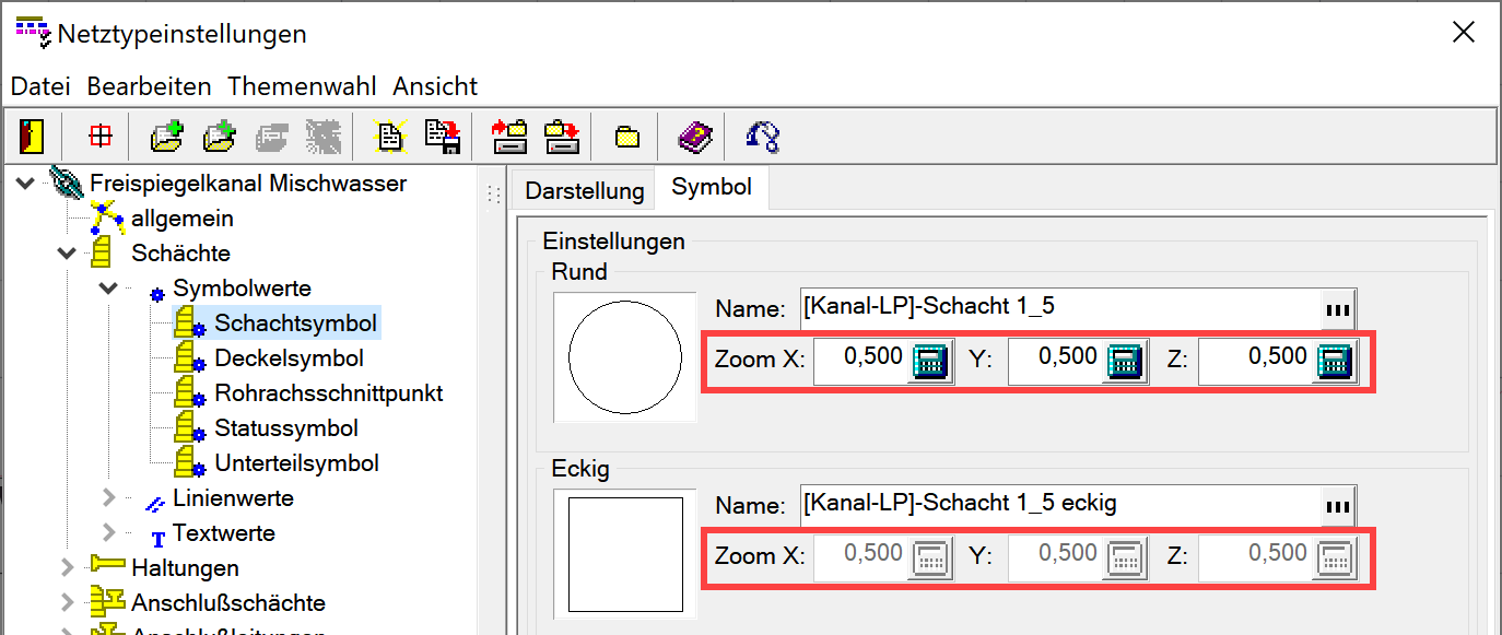 Screenshot Netztypeinstellungen für vorgegebene Zoomfaktoren