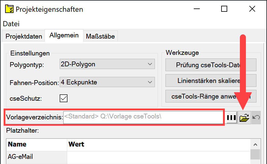 Vorlagenverzeichnis in den Projekteigenschaften Screenshot Vorlagenverzeichnis in den Projekteigenschaften